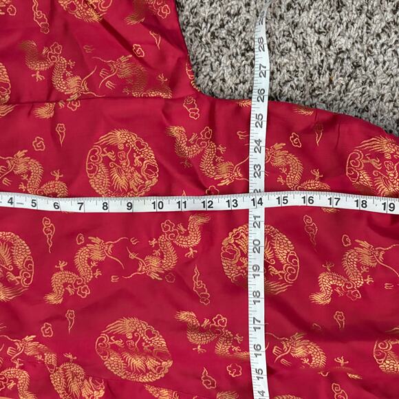 Kimono Style Robe Red Gold Dragon All Over Print Long Silk (?)Lounge Asian L - Picture 10 of 13